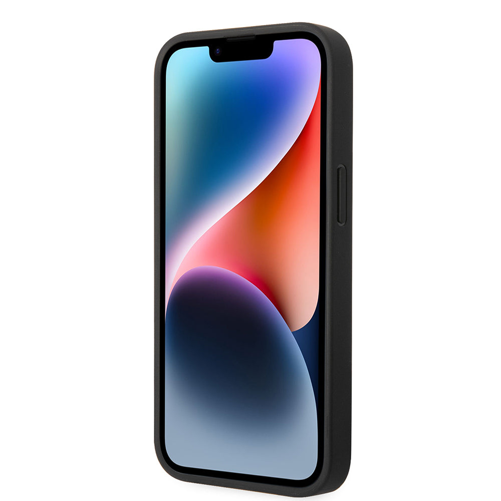 Apple iPhone 14 Plus Kılıf Ferrari Orjinal Lisanslı M-safe Şarj Özellikli Deri Kenarları Damgalı Dizayn Kapak Siyah