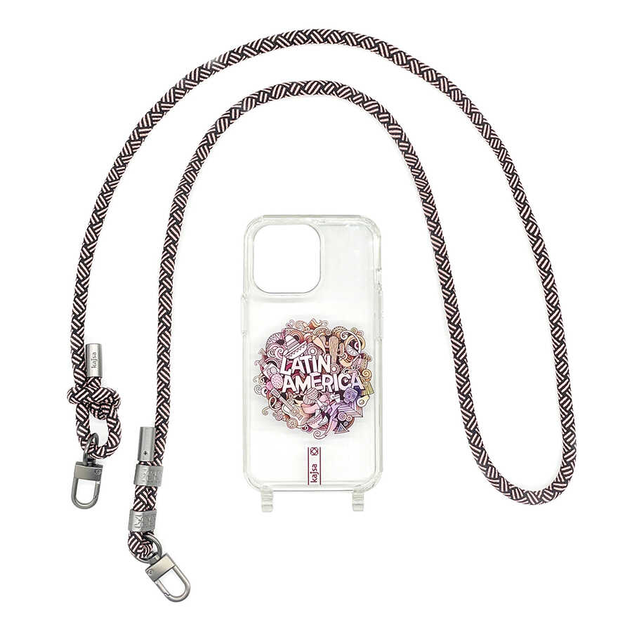 Apple iPhone 14 Plus Case Kajsa Missy And Match Transparent Patterned Rope Strap Cover Pink