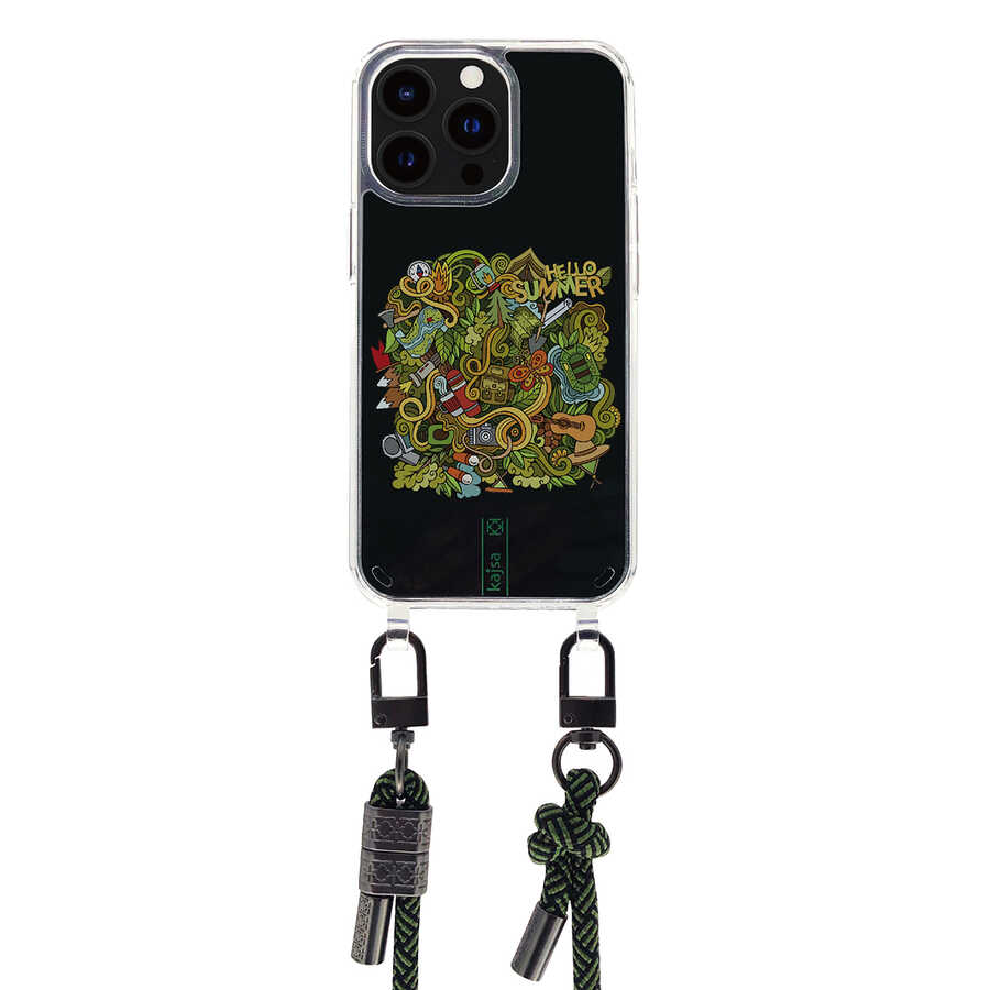Apple iPhone 14 Plus Kılıf Kajsa Missy And Match Şeffaf Desenli İp Askılı Kapak Pembe