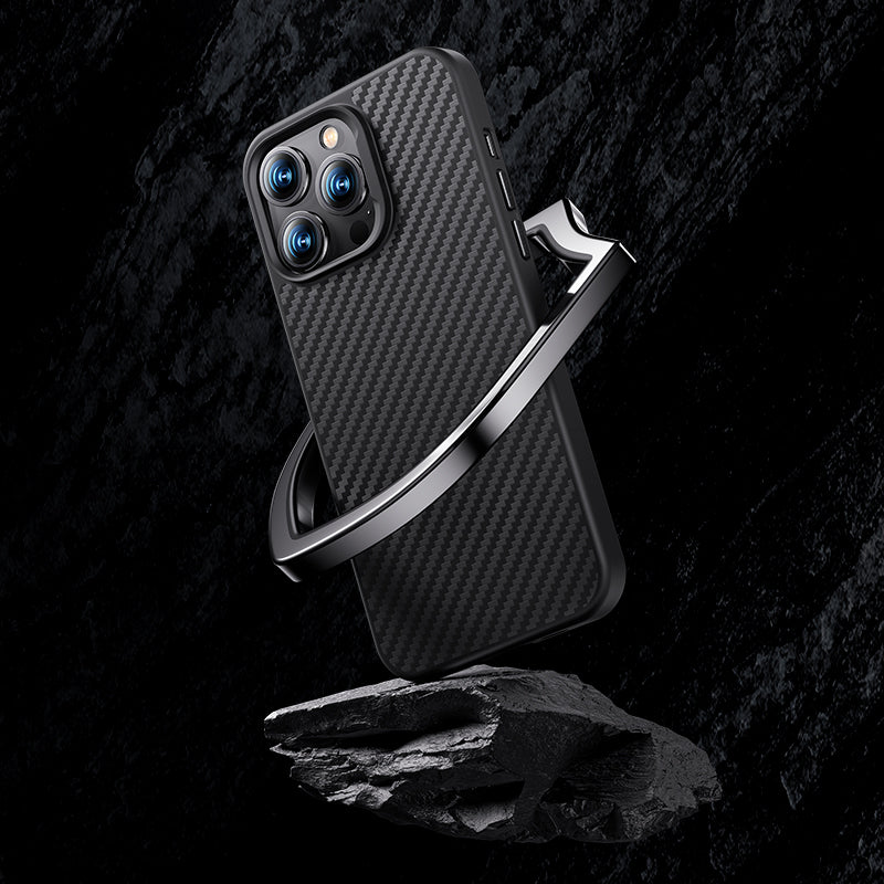 Apple iPhone 14 Plus Kılıf Karbon Fiber M-safe Şarj Özellikli Benks Hybrid ArmorPro 1500D Kevlar Kapak Siyah