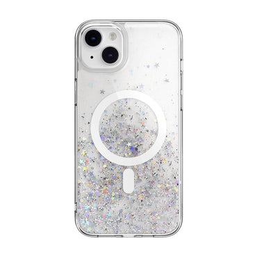 Apple iPhone 14 Plus Kılıf M-safe Şarj Özellikli Parlayan Simli Şeffaf Lisanslı Switcheasy Starfield-M Kapak