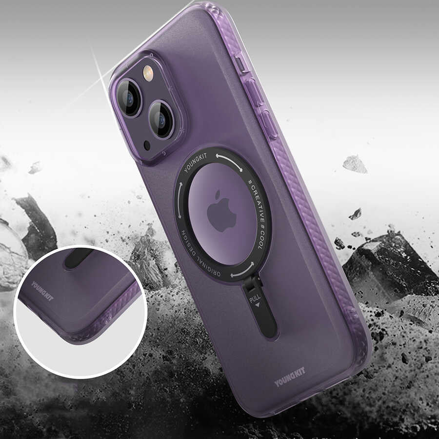 Apple iPhone 14 Plus Case M-safe Charging Feature Youngkit Rock Series Cover Black