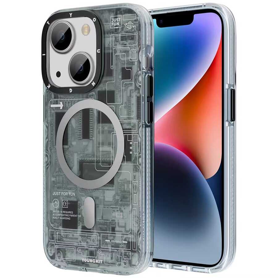 Apple iPhone 14 Plus Case M-Safe Charging Feature YoungKit Technology Series Cover White