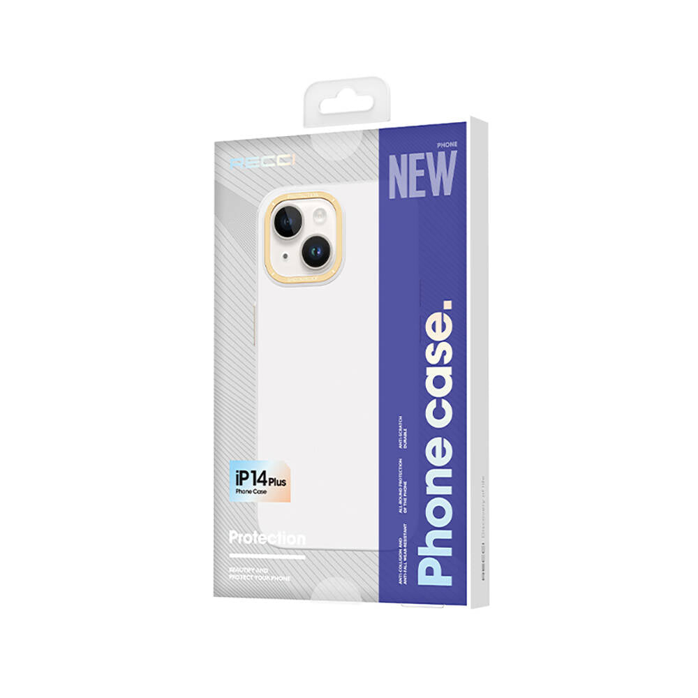 Apple iPhone 14 Plus Case Metal Camera Frame Recci Glaze Series Cover White