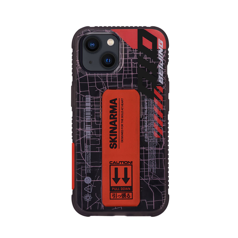 Apple iPhone 14 Plus Case SkinArma Transparent Patterned Stand Ryoiki Cover Black-Red