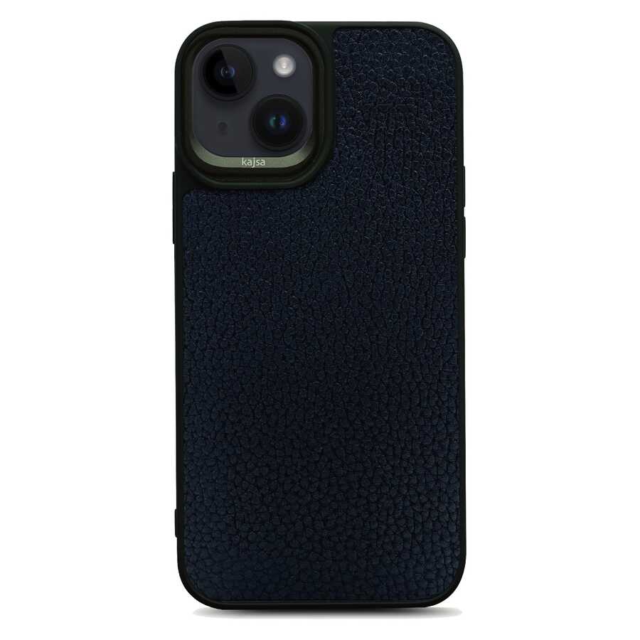 Apple iPhone 14 Plus Kılıf Soft Deri Metal Kamera Çerçeveli Kajsa Litchi Kapak Siyah