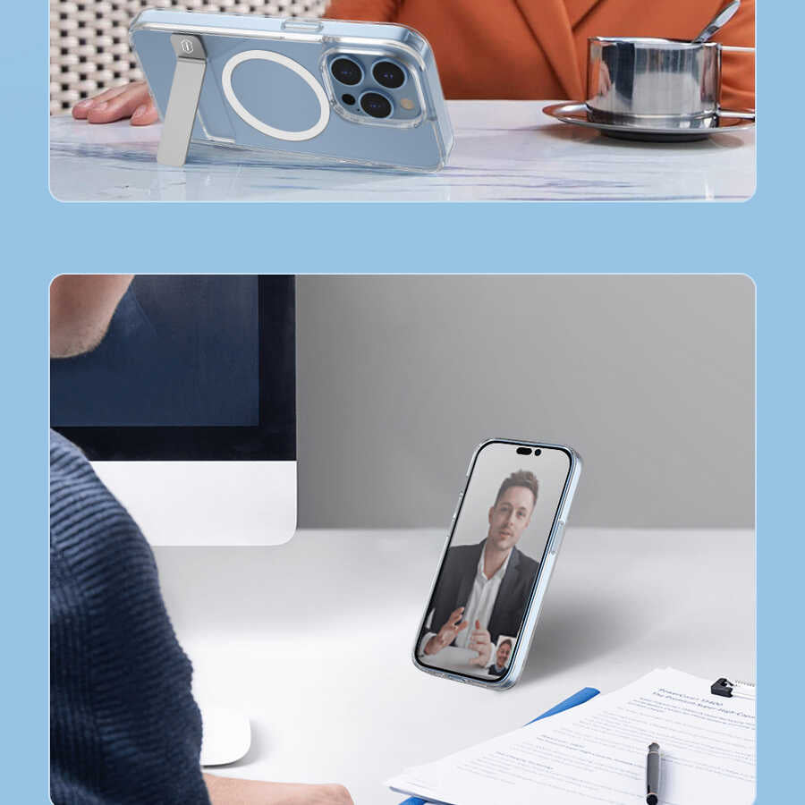 Apple iPhone 14 Plus Case with Stand, M-safe Wireless Charging Feature, Wiwu Aurora Series Cover, Colorless