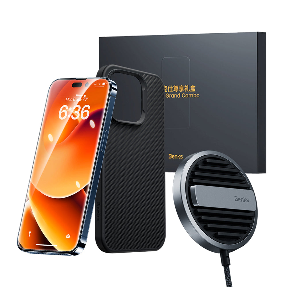 Apple iPhone 14 Pro Benks Grand Combo MFM01 3-in-1 Accessory Set Case-Screen Protector-Wireless Charger Black