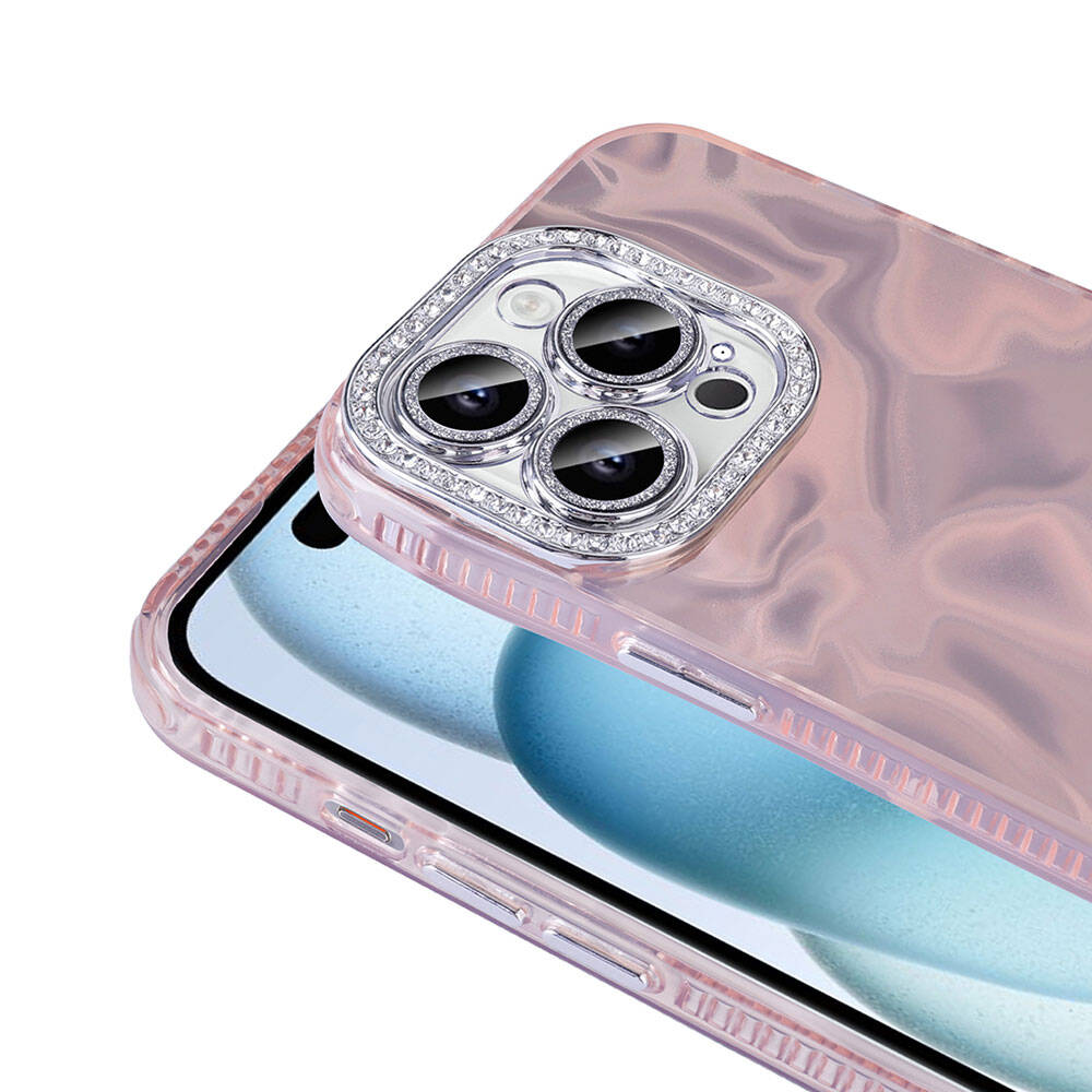 Apple iPhone 14 Pro Airbag Case Shiny Stone Detail Design Zore Esila Cover White