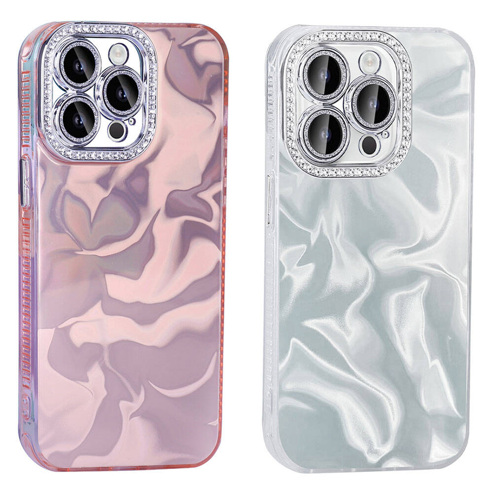 Apple iPhone 14 Pro Airbag Case Shiny Stone Detail Design Zore Esila Cover White