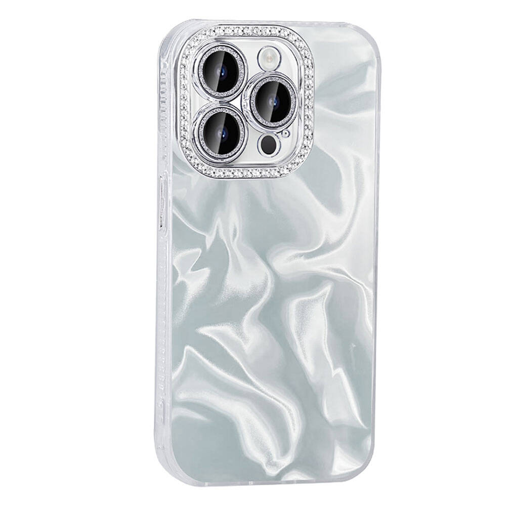 Apple iPhone 14 Pro Airbag Case Shiny Stone Detail Design Zore Esila Cover White