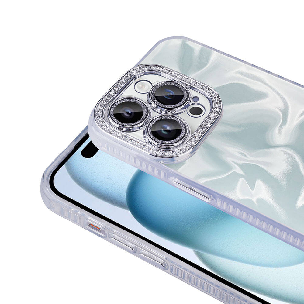 Apple iPhone 14 Pro Airbag Case Shiny Stone Detail Design Zore Esila Cover White