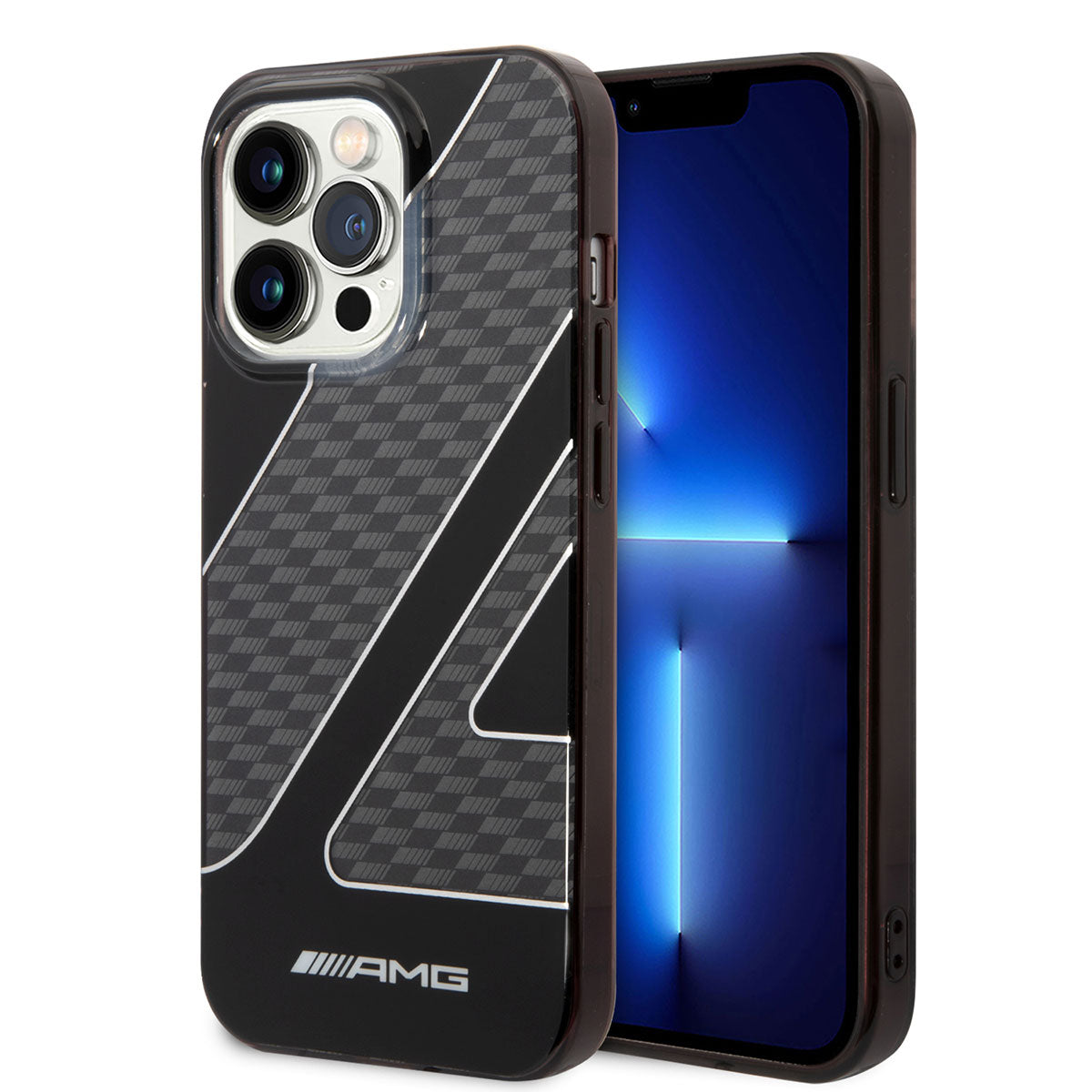 Apple iPhone 14 Pro Case AMG Transparent Dual Layer Checkered Flag Design Cover Black