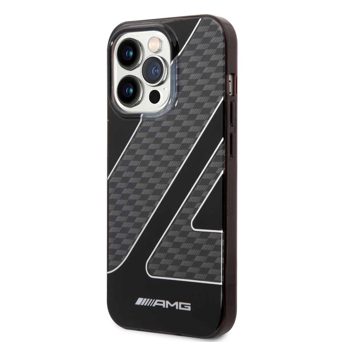 Apple iPhone 14 Pro Case AMG Transparent Dual Layer Checkered Flag Design Cover Black