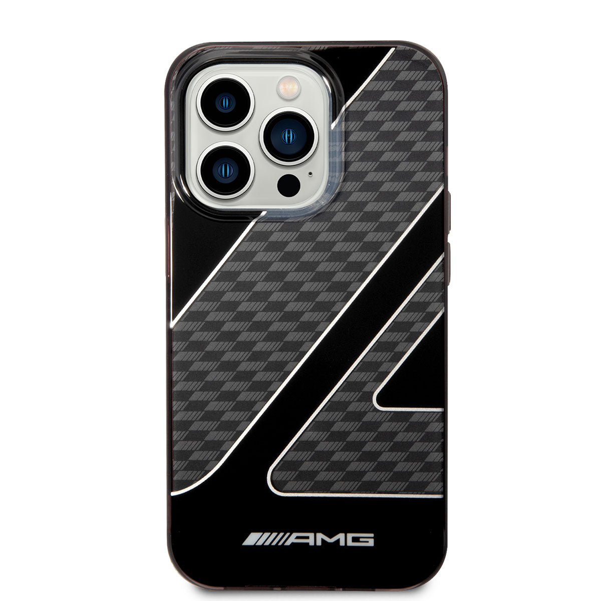 Apple iPhone 14 Pro Case AMG Transparent Dual Layer Checkered Flag Design Cover Black