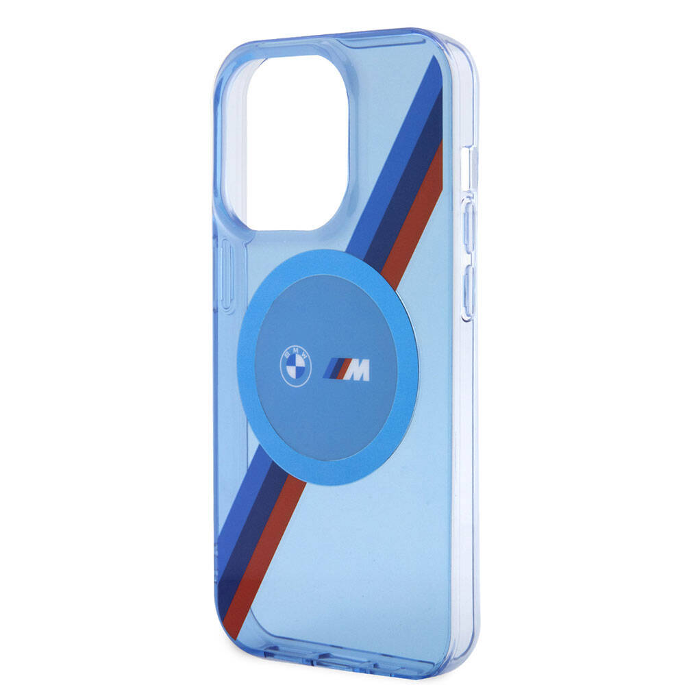 Apple iPhone 14 Pro Case BMW M-safe Charging Feature Transparent Tricolor Stripes Original Licensed Cover Blue