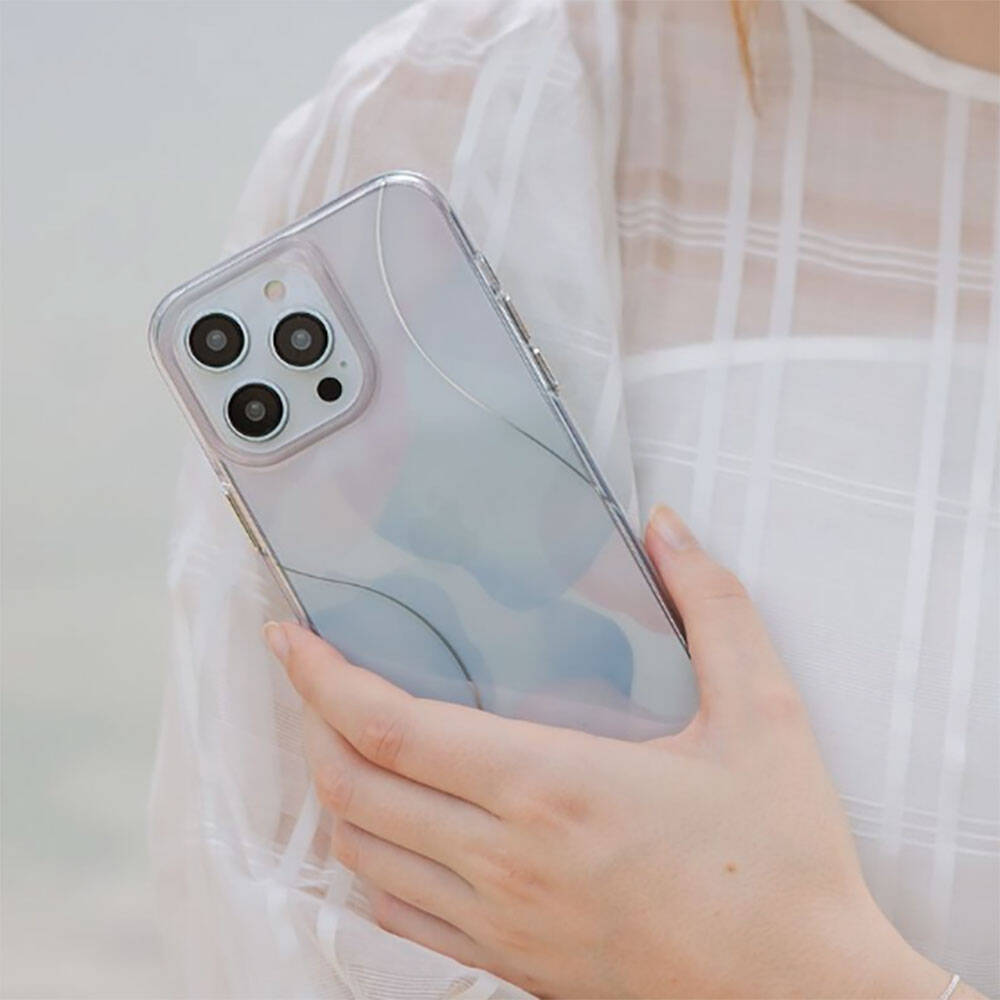 Apple iPhone 14 Pro Kılıf Dalgalı Çizgi Desenli Coehl Palette Kapak Mavi