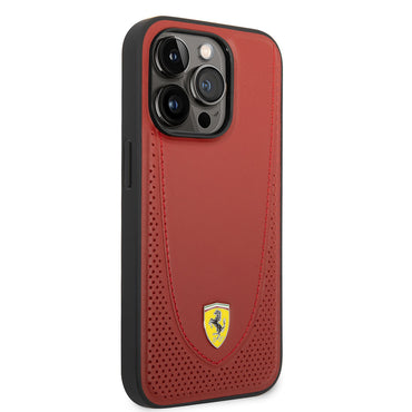 Apple iPhone 14 Pro Kılıf Ferrari M-safe Şarj Özellikli Deri Delikli Dikişli Dizayn Kapak
