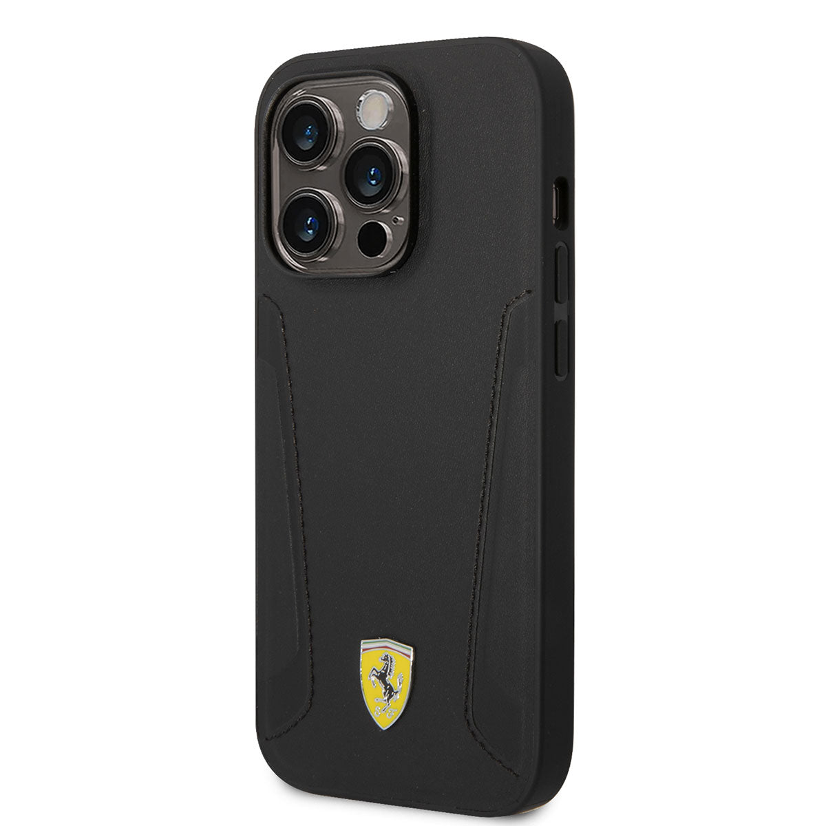 Apple iPhone 14 Pro Case Ferrari M-safe Charging Feature Leather Edges Stamped Design Cover Black