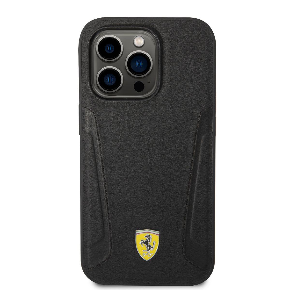 Apple iPhone 14 Pro Case Ferrari M-safe Charging Feature Leather Edges Stamped Design Cover Black