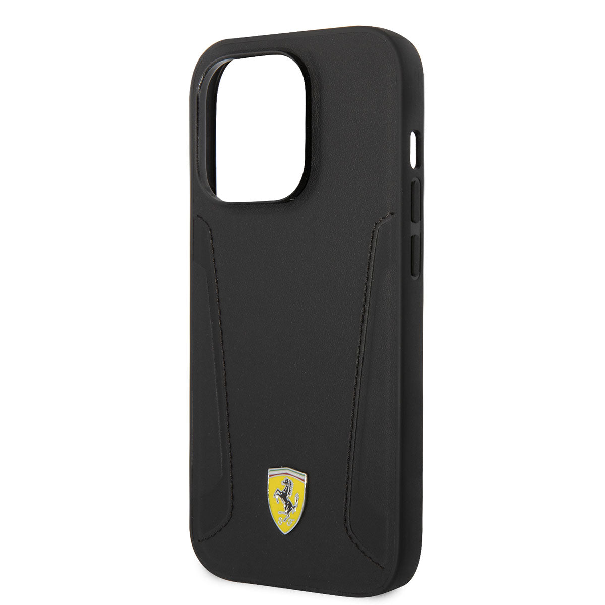 Apple iPhone 14 Pro Case Ferrari M-safe Charging Feature Leather Edges Stamped Design Cover Black