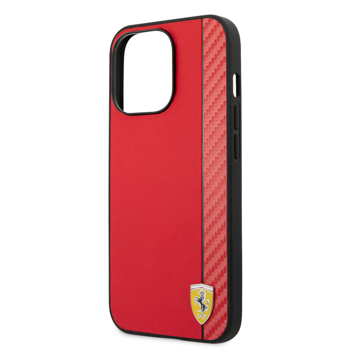 Apple iPhone 14 Pro Case Ferrari M-safe Charging Function PU Leather Carbon Stripe Design Cover Red