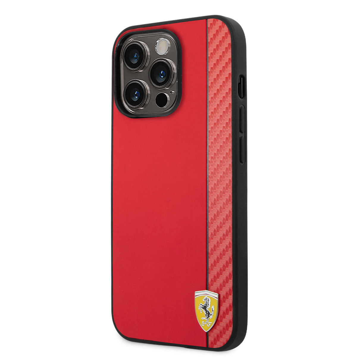 Apple iPhone 14 Pro Case Ferrari M-safe Charging Function PU Leather Carbon Stripe Design Cover Red