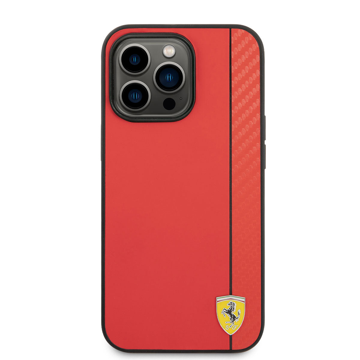Apple iPhone 14 Pro Case Ferrari M-safe Charging Function PU Leather Carbon Stripe Design Cover Red
