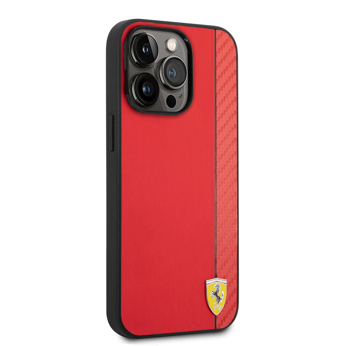 Apple iPhone 14 Pro Case Ferrari M-safe Charging Function PU Leather Carbon Stripe Design Cover Red