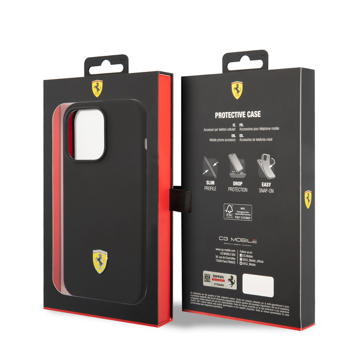 Apple iPhone 14 Pro Case Ferrari M-safe Charging Feature Silicone Metal Logo Design Cover Red