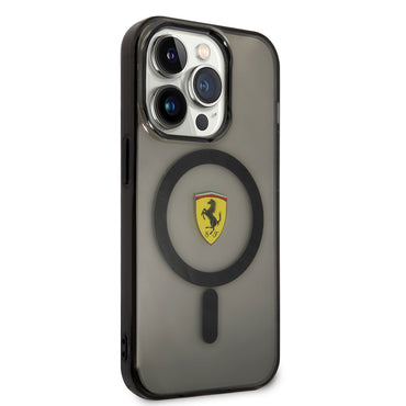 Apple iPhone 14 Pro Kılıf Ferrari M-safe Şarj Özellikli Yarı Transparan Dizayn Kapak