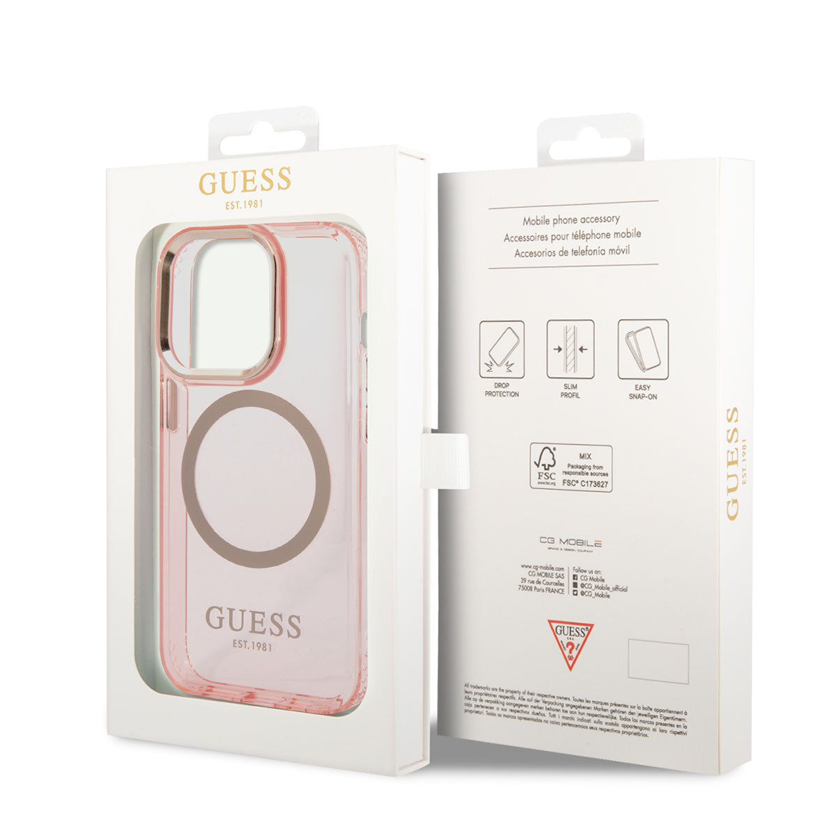 Apple iPhone 14 Pro Case GUESS M-safe Charging Airbag Design Cover Pink