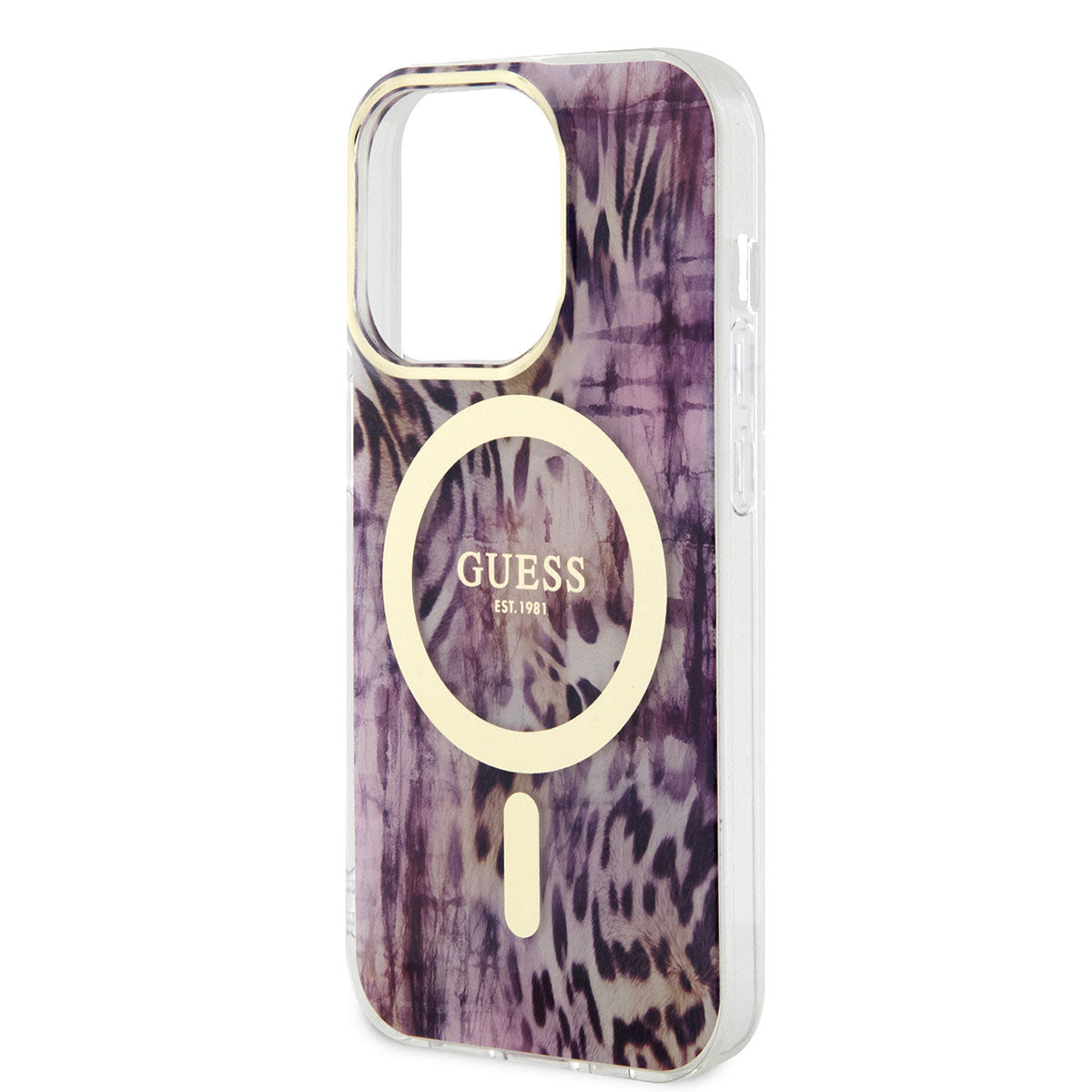 Apple iPhone 14 Pro Case GUESS M-safe Charging Feature Leopard Pattern Cover Blue