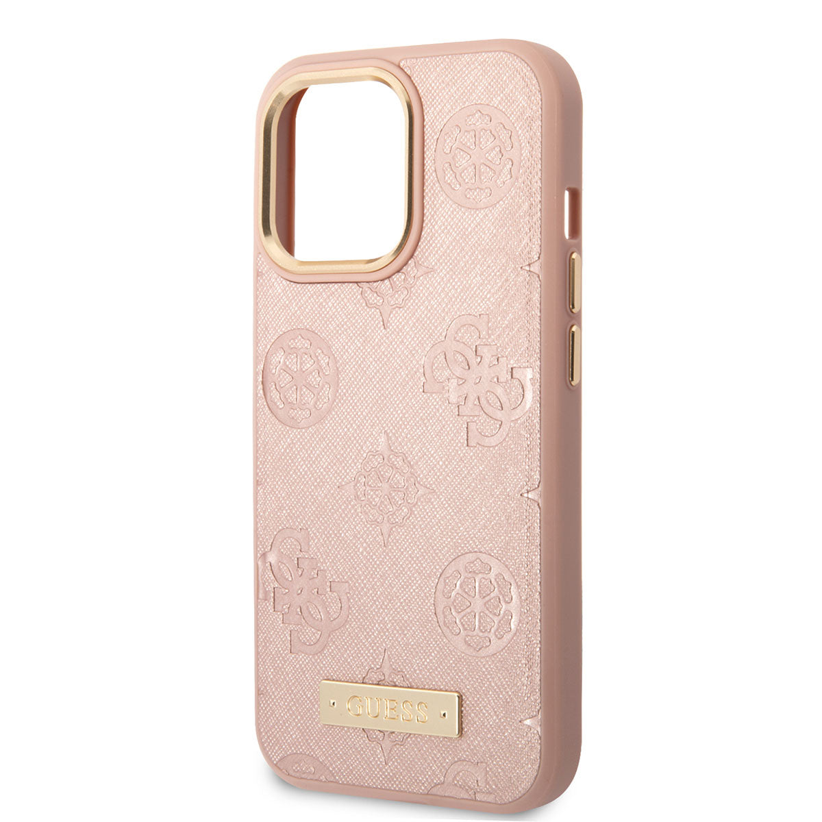 Apple iPhone 14 Pro Case GUESS M-safe Charging Function PU Leather Metal Logo Cover Pink