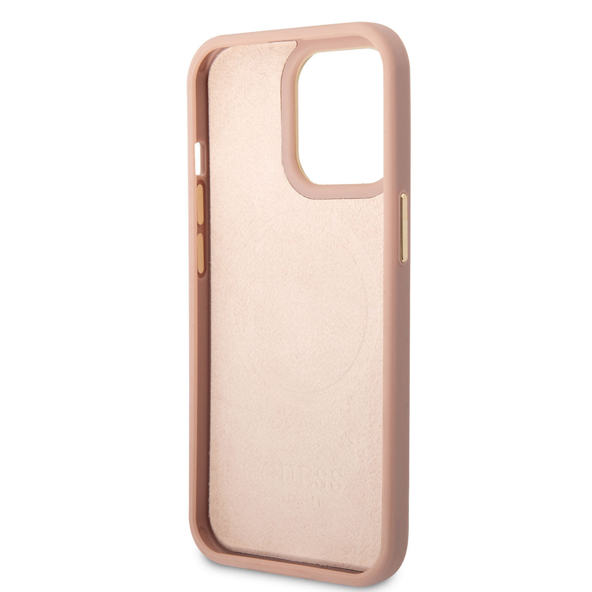 Apple iPhone 14 Pro Case GUESS M-safe Charging Function PU Leather Metal Logo Cover Pink
