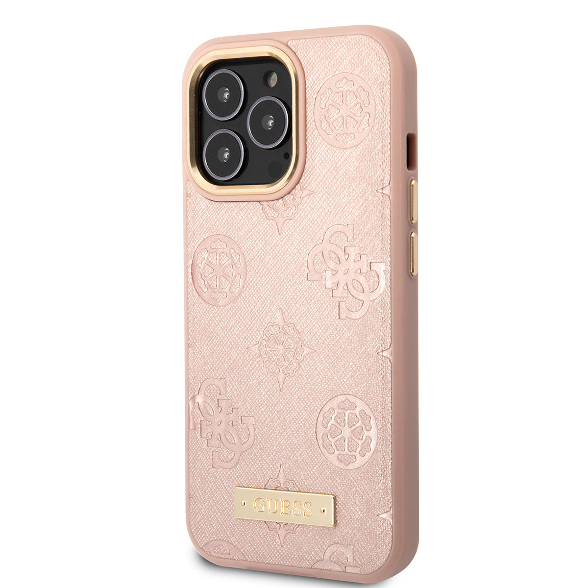 Apple iPhone 14 Pro Case GUESS M-safe Charging Function PU Leather Metal Logo Cover Pink