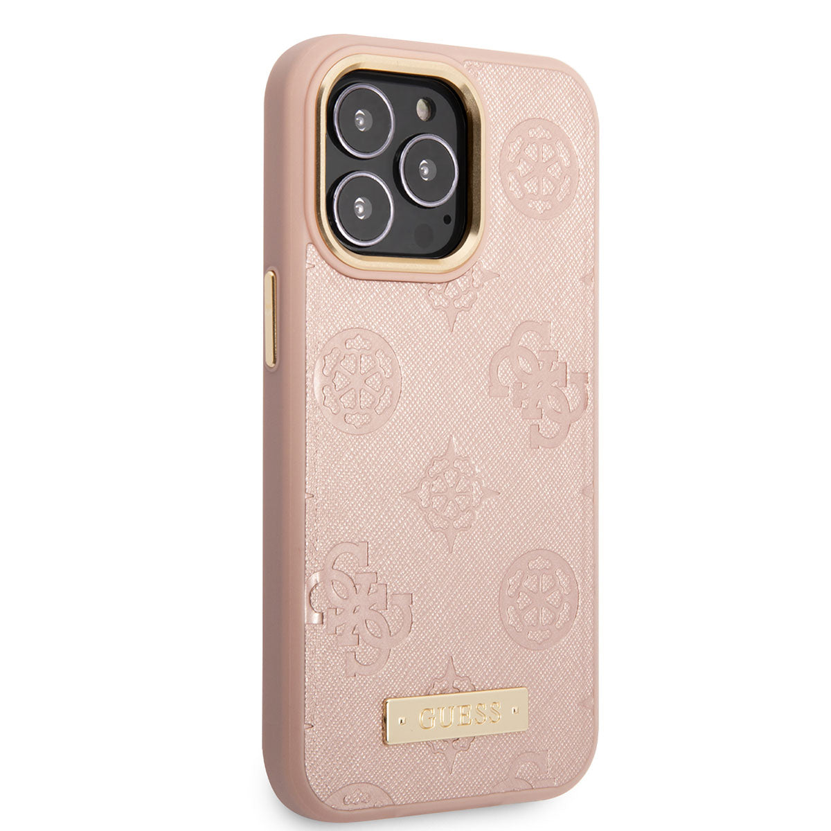 Apple iPhone 14 Pro Case GUESS M-safe Charging Function PU Leather Metal Logo Cover Pink