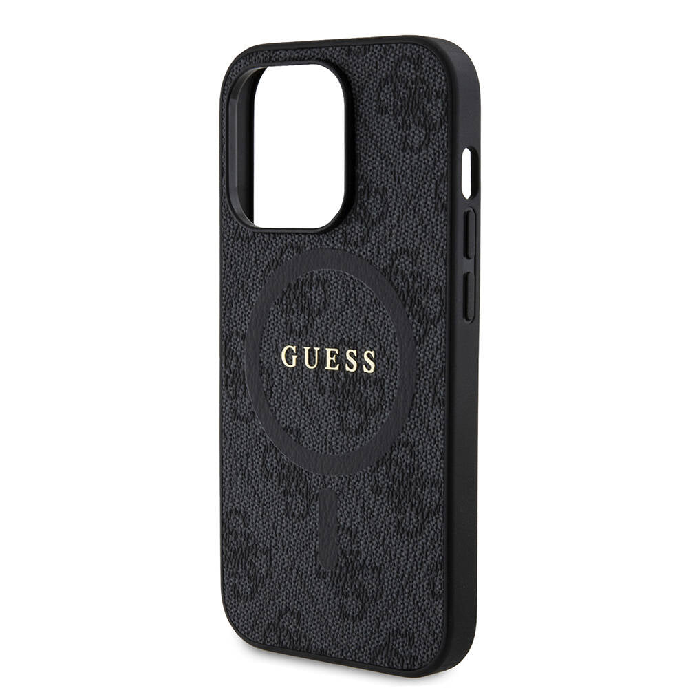 Apple iPhone 14 Pro Case Guess Original Licensed M-safe Charging Feature PU Ring 4G Patterned Text Logo Cover Brown