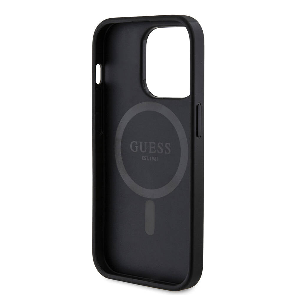 Apple iPhone 14 Pro Case Guess Original Licensed M-safe Charging Feature PU Ring 4G Patterned Text Logo Cover Brown