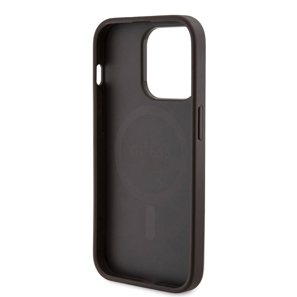 Apple iPhone 14 Pro Case Guess Original Licensed M-safe Charging Feature PU Ring 4G Patterned Text Logo Cover Black