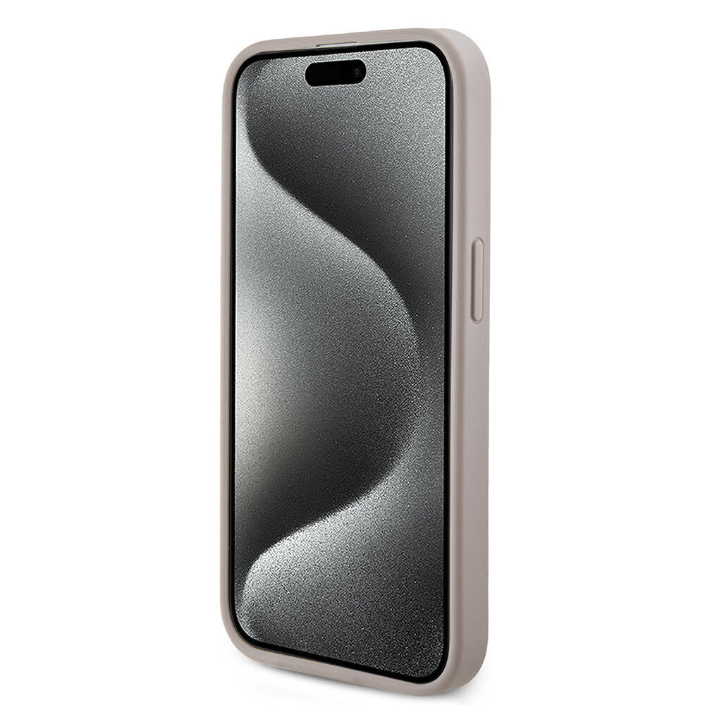 Apple iPhone 14 Pro Case Guess Original Licensed M-safe Charging Feature PU Ring 4G Patterned Text Logo Cover Brown