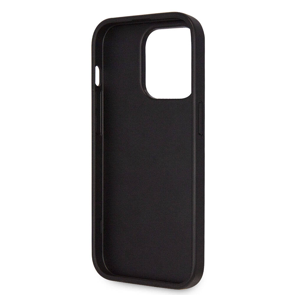 Apple iPhone 14 Pro Case Guess Original Licensed PU Leather Stone Triangle Logo 4G Patterned Cover Black