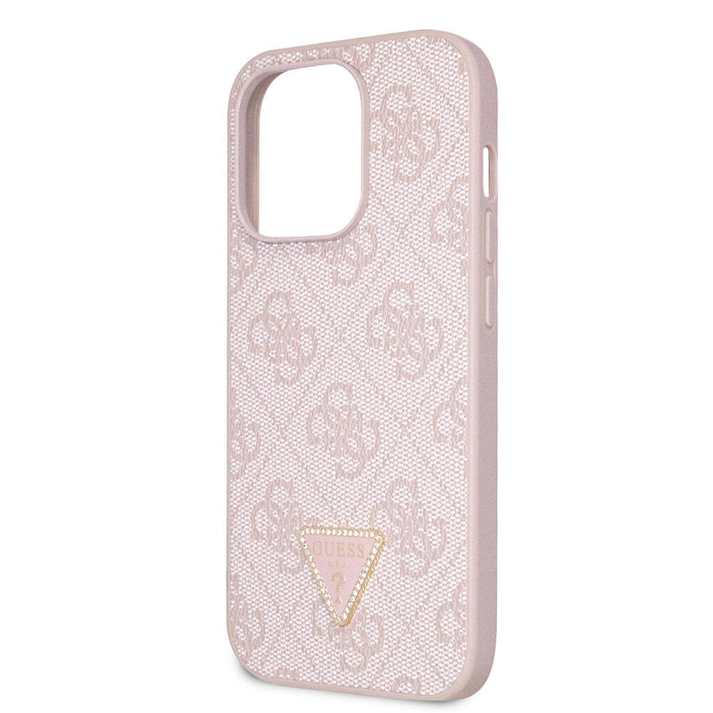 Apple iPhone 14 Pro Case Guess Original Licensed PU Leather Stone Triangle Logo 4G Patterned Cover Brown