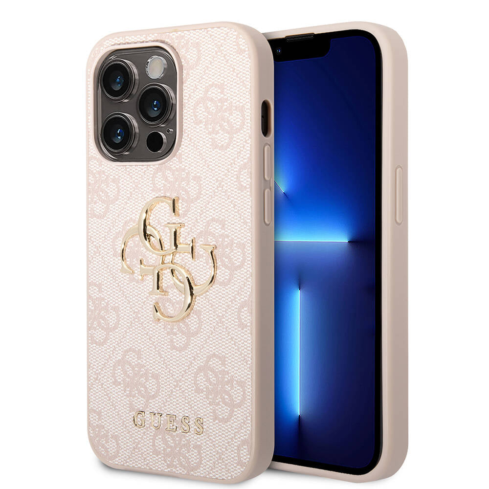 Apple iPhone 14 Pro Case Guess PU Leather Large Metal Logo Design Cover Pink