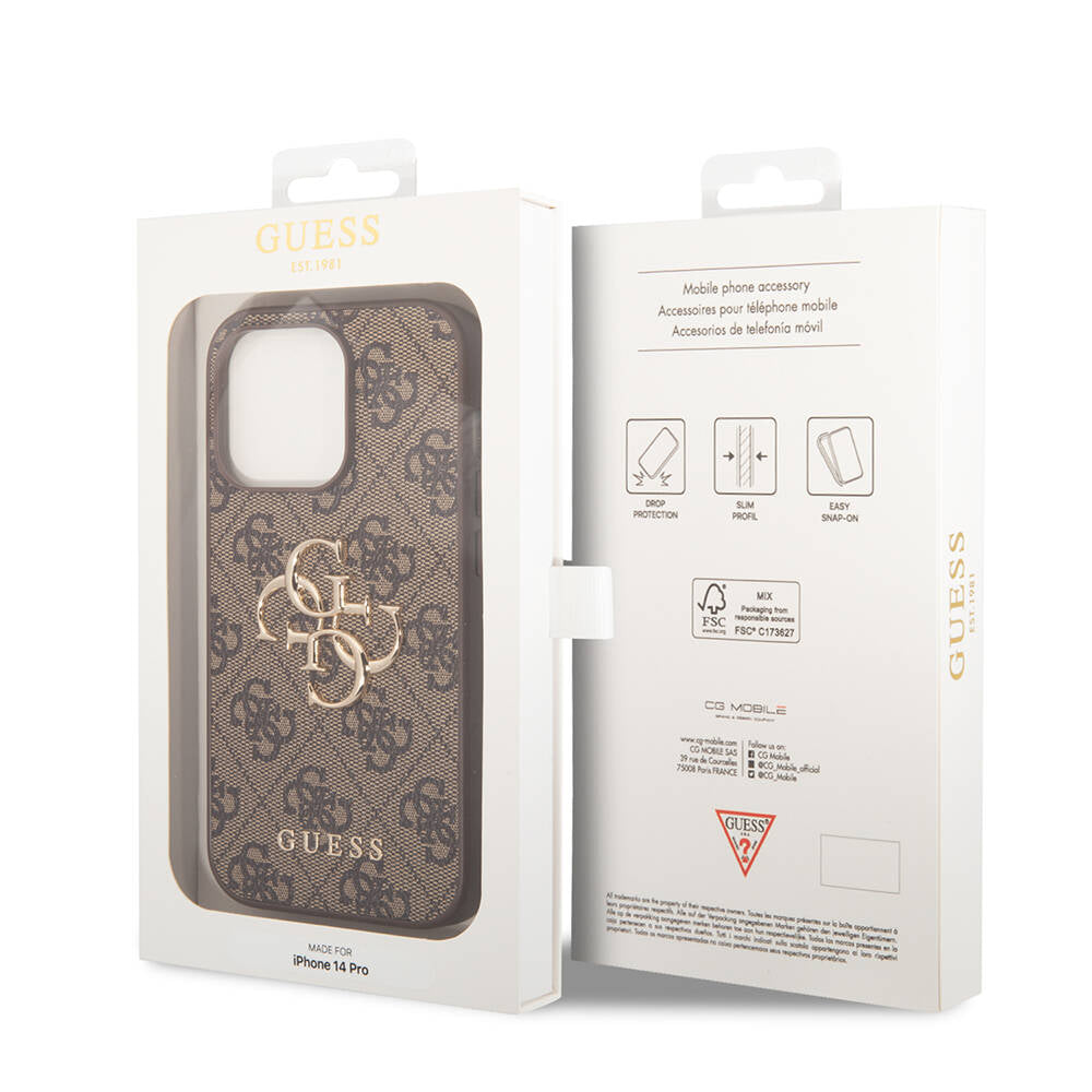 Apple iPhone 14 Pro Case Guess PU Leather Large Metal Logo Design Cover Gray