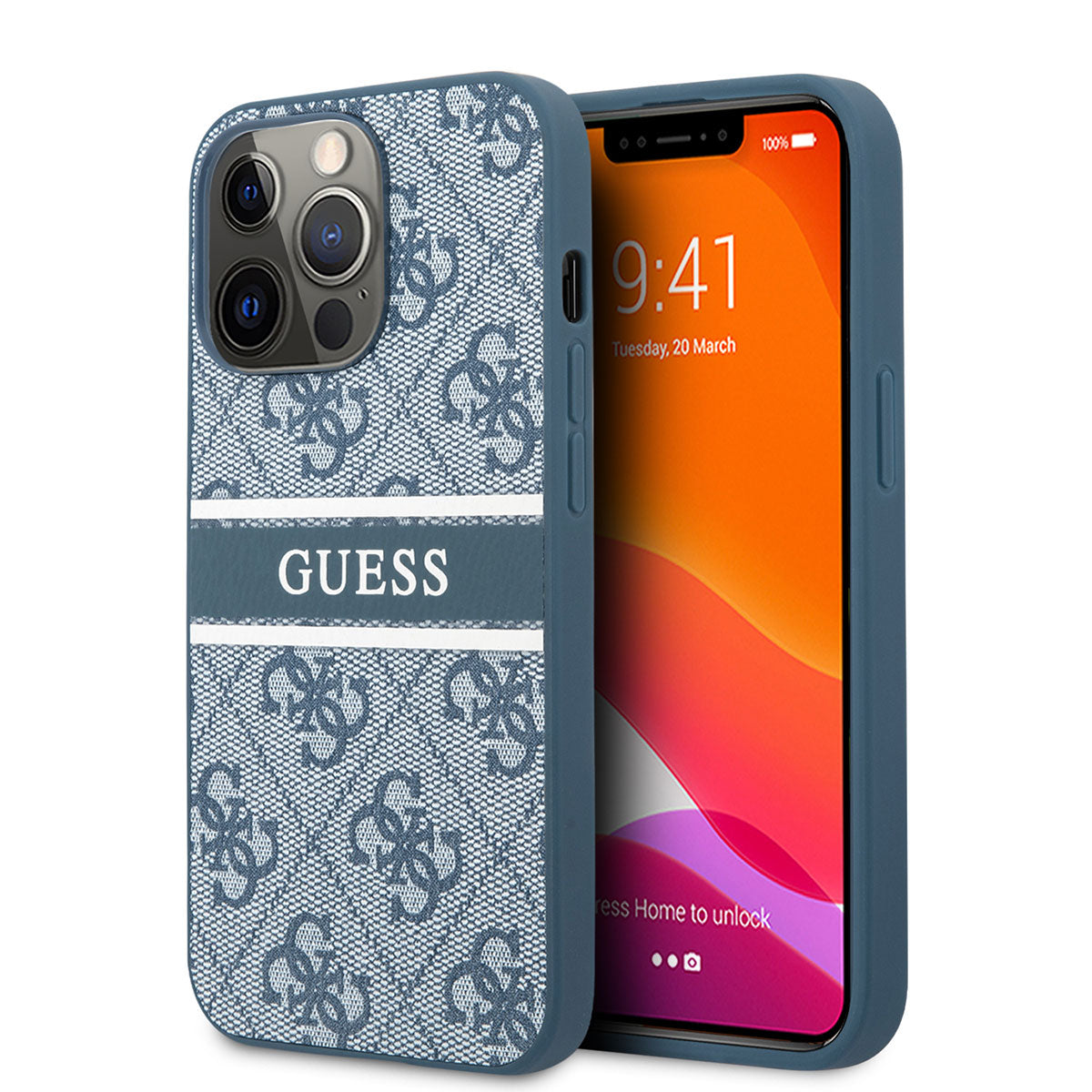 Apple iPhone 14 Pro Case GUESS PU Leather Striped Logo Design Cover Blue
