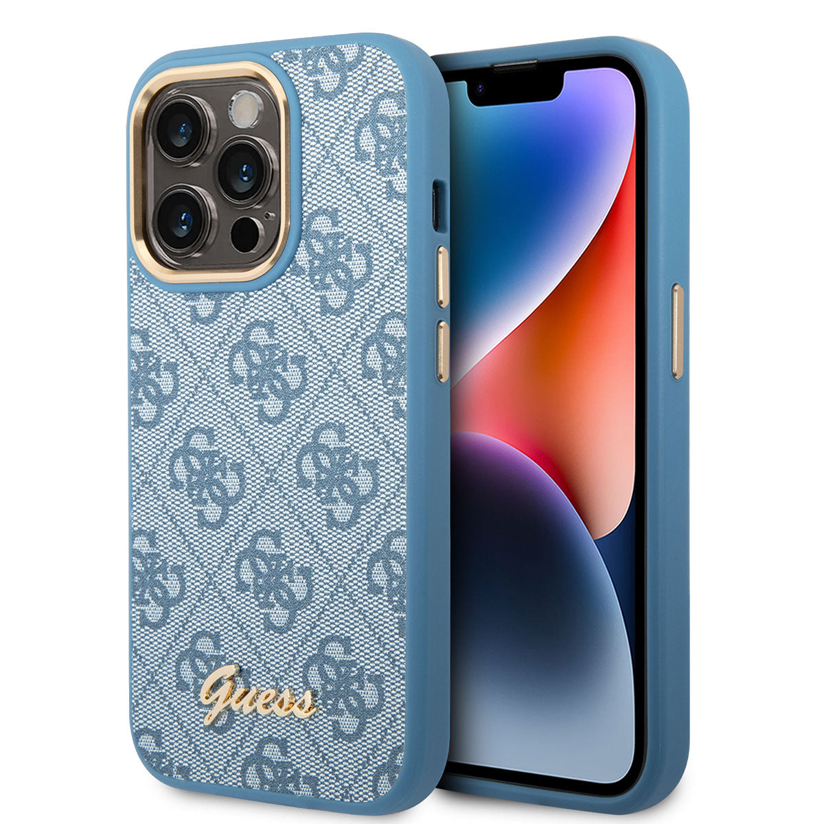 Apple iPhone 14 Pro Case GUESS PU Leather Metal Logo Design Cover Blue