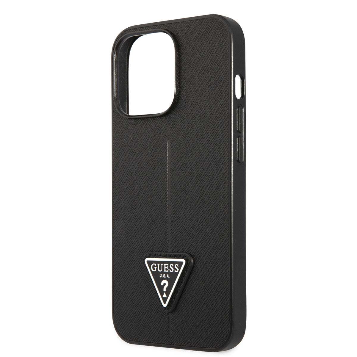 Apple iPhone 14 Pro Case GUESS PU Saffron Leather Triangle Logo Design Cover Black