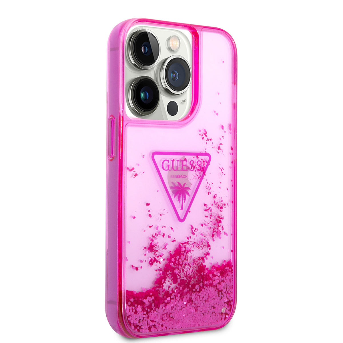 Apple iPhone 14 Pro Case GUESS Transparent Liquid Glitter Design Cover Pink