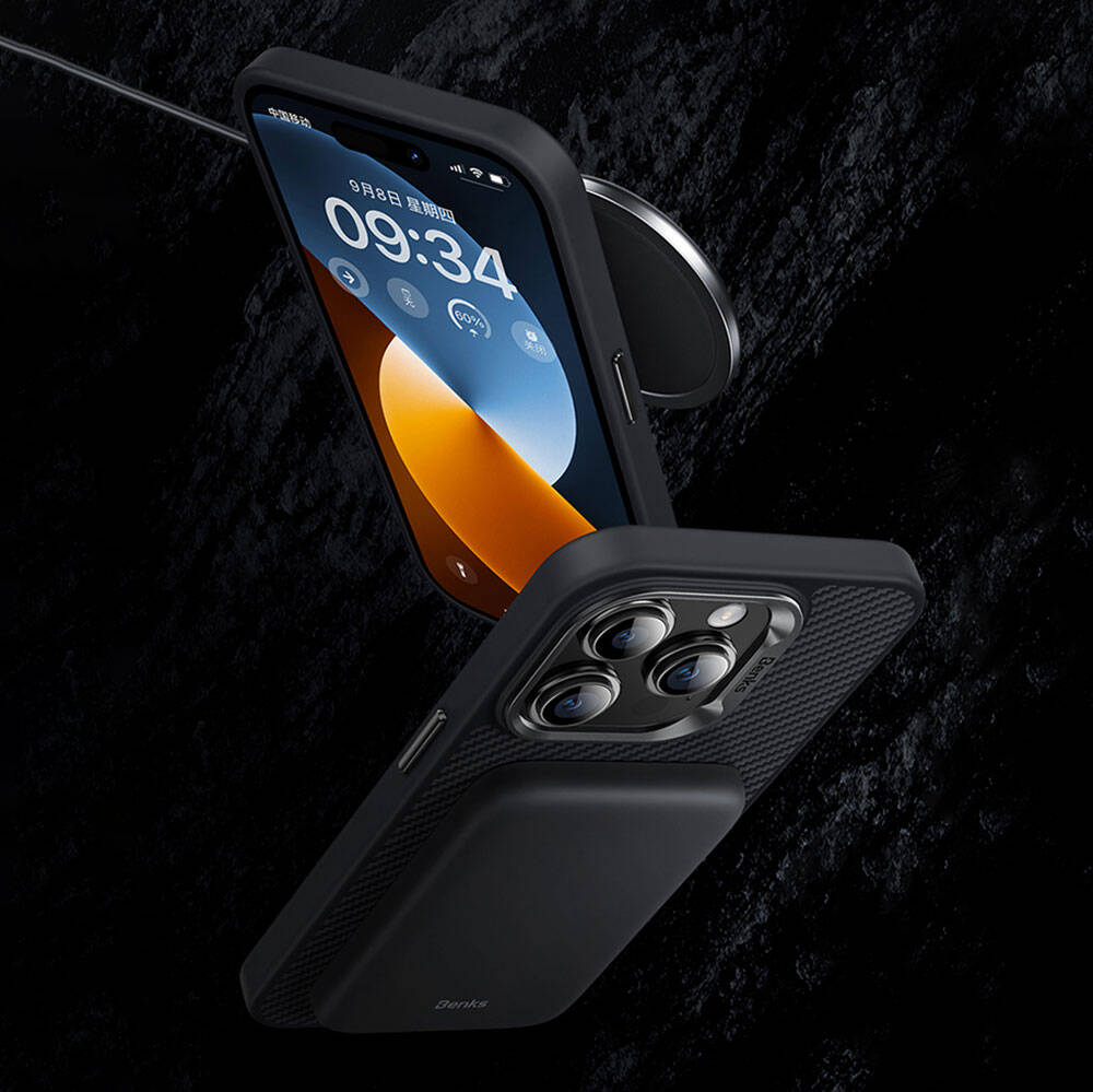 Apple iPhone 14 Pro Case Carbon Fiber M-Safe Charging Feature Benks Hybrid ArmorPro 600D Kevlar Cover Black